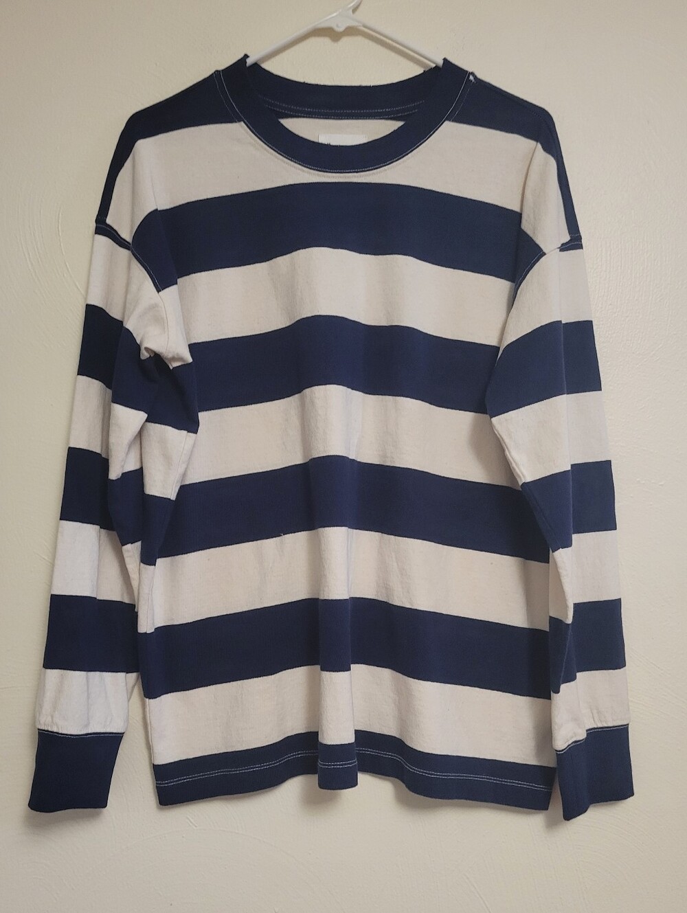 Aerie Navy and White Wide-Stripe Long-Sleeve Tee Size XS